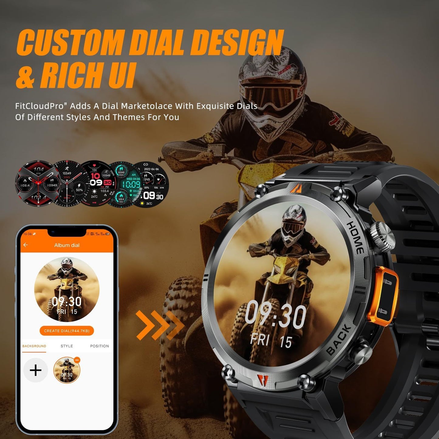 Military Smart Watches for Men with LED Flashlight