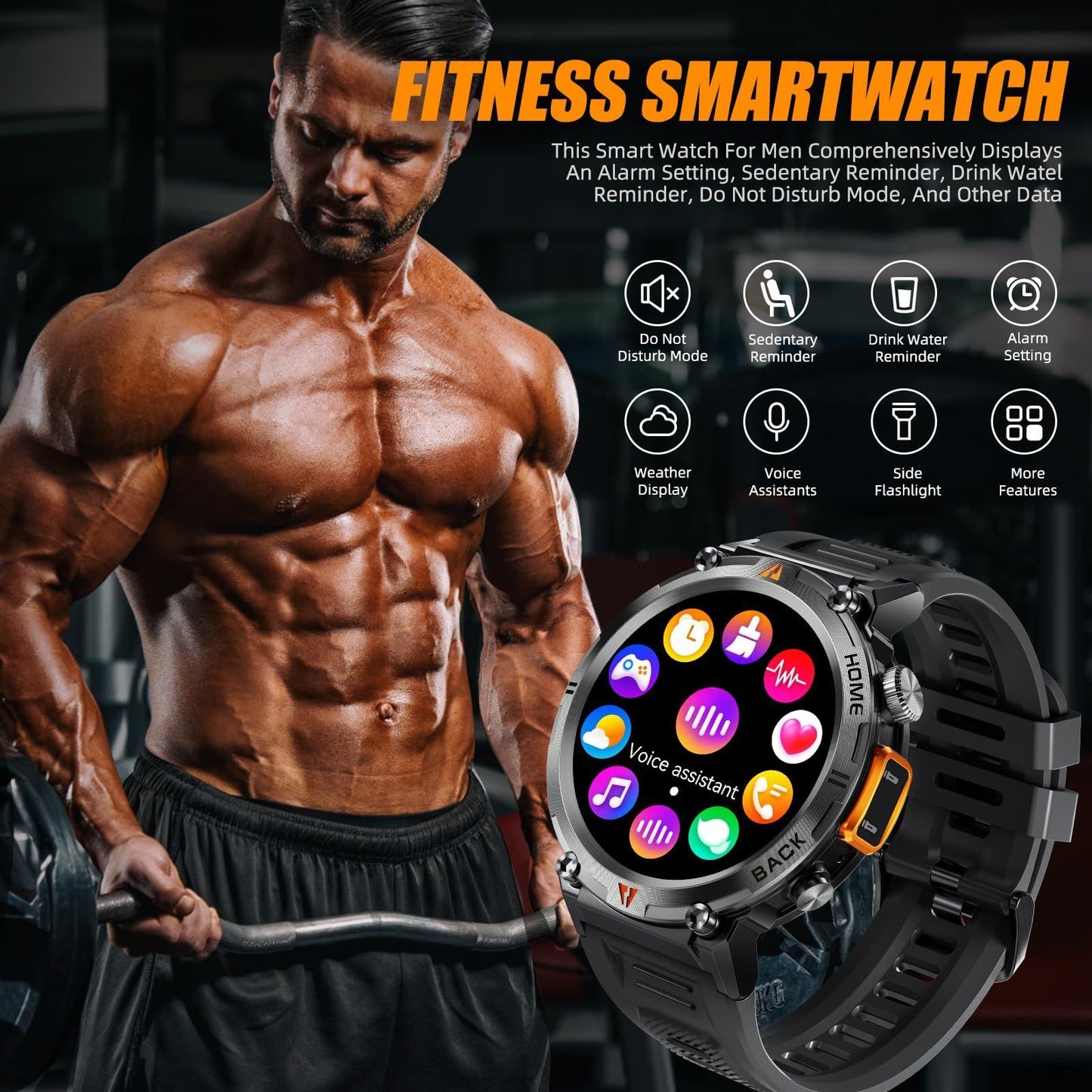 Military Smart Watches for Men with LED Flashlight