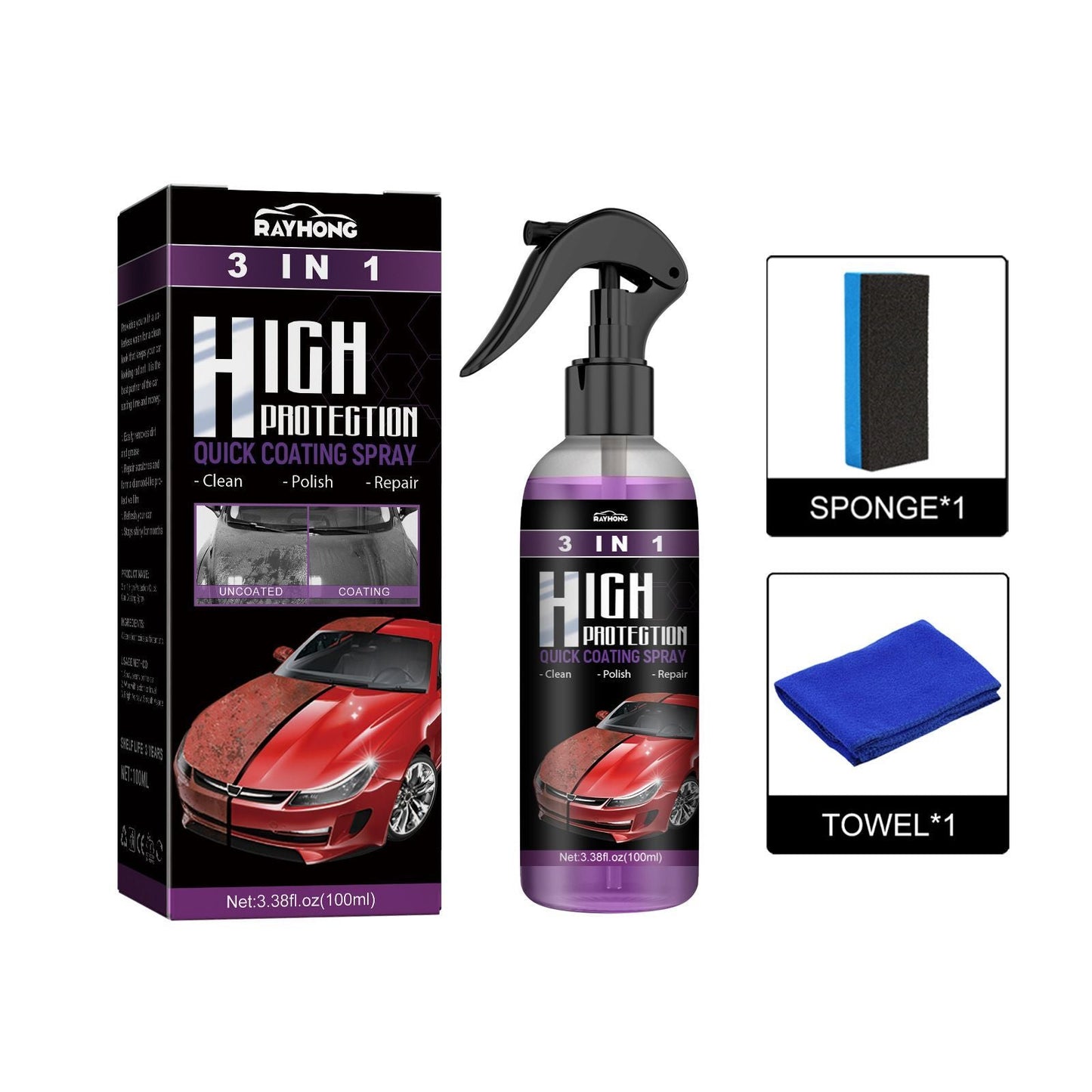 3 In 1 High Protection Quick Car Coating Spray Kit
