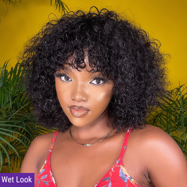 ReadytoGo Short Curly Bob Wig With Bangs Glueless HD Lace