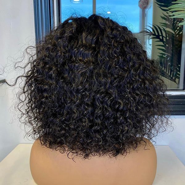 ReadytoGo Short Curly Bob Wig With Bangs Glueless HD Lace