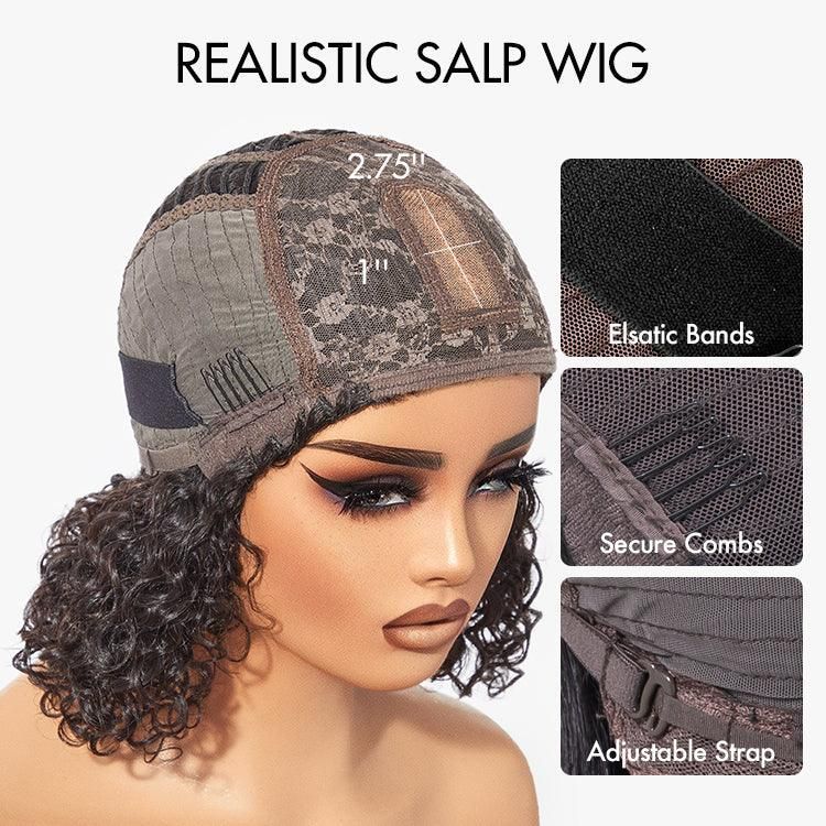 ReadytoGo Short Curly Bob Wig With Bangs Glueless HD Lace