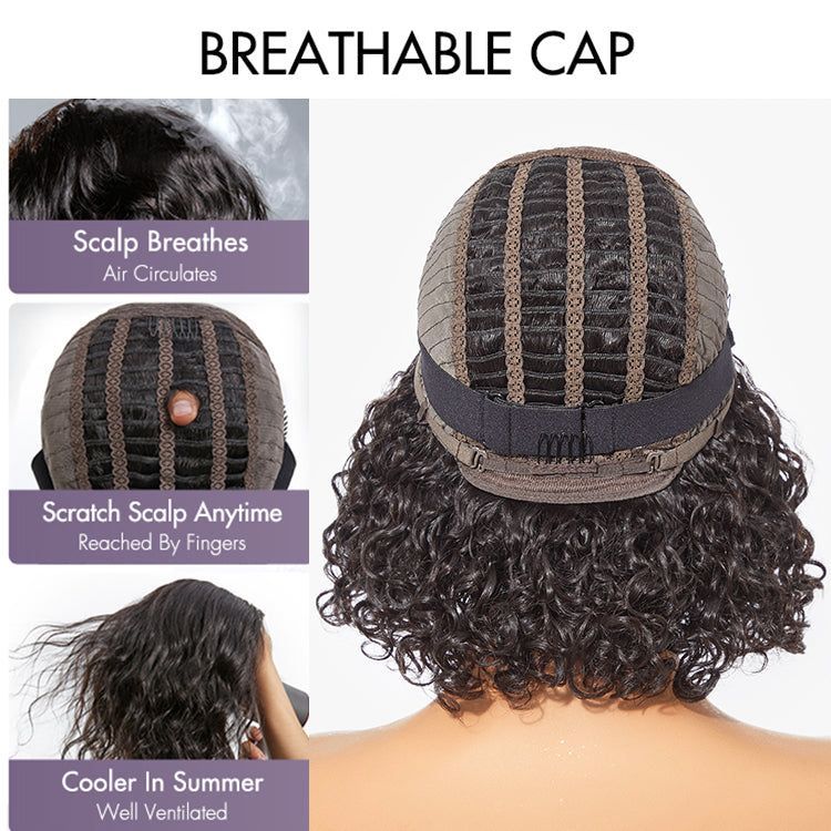 ReadytoGo Short Curly Bob Wig With Bangs Glueless HD Lace