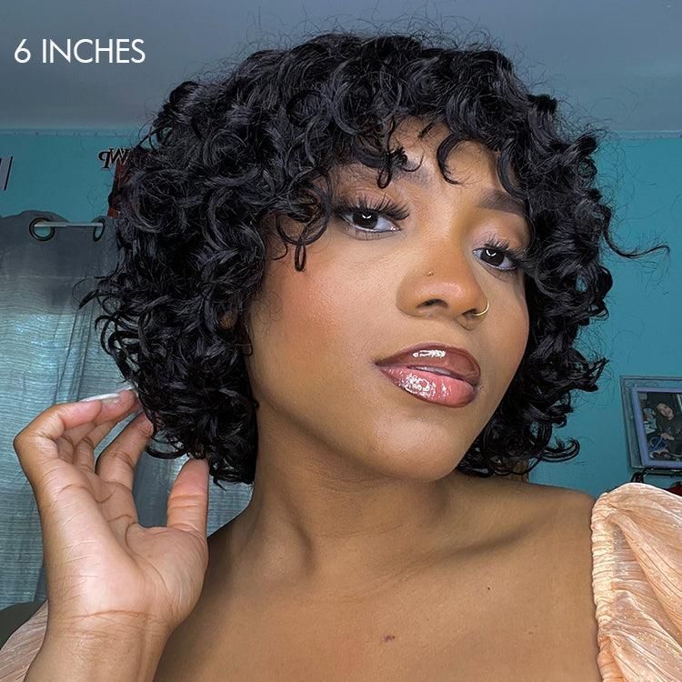 Light Weight Water Wave Glueless Wig with Curly Bangs