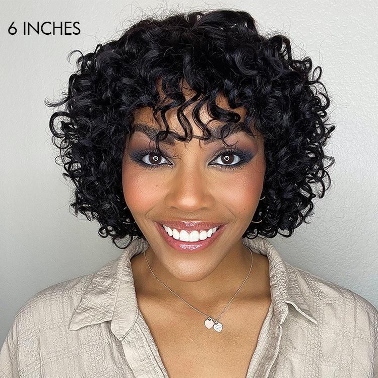 Light Weight Water Wave Glueless Wig with Curly Bangs