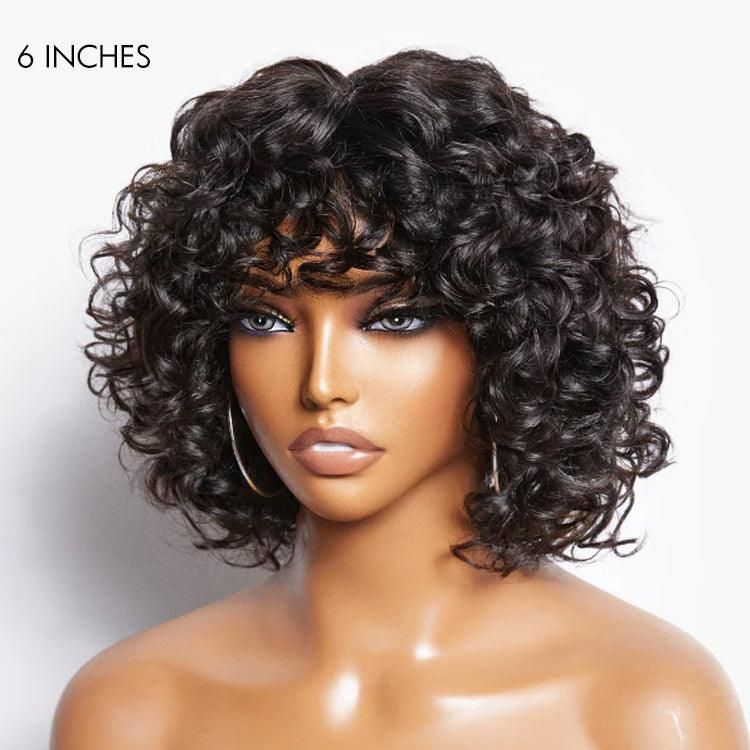 Light Weight Water Wave Glueless Wig with Curly Bangs
