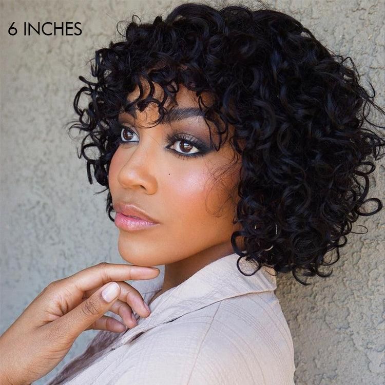 Light Weight Water Wave Glueless Wig with Curly Bangs