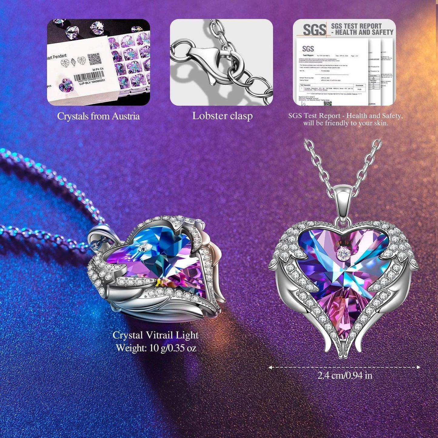 Angle Wings Heart Pendant Necklaces