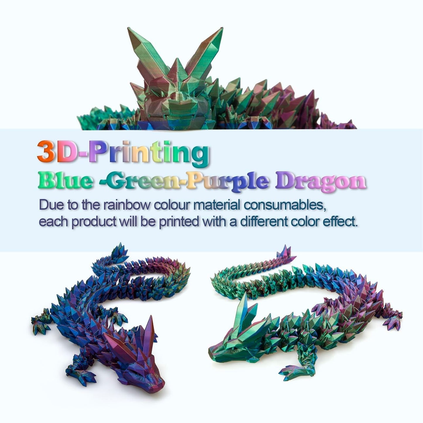 12 Inch Multi Color 3D Printed Dragon