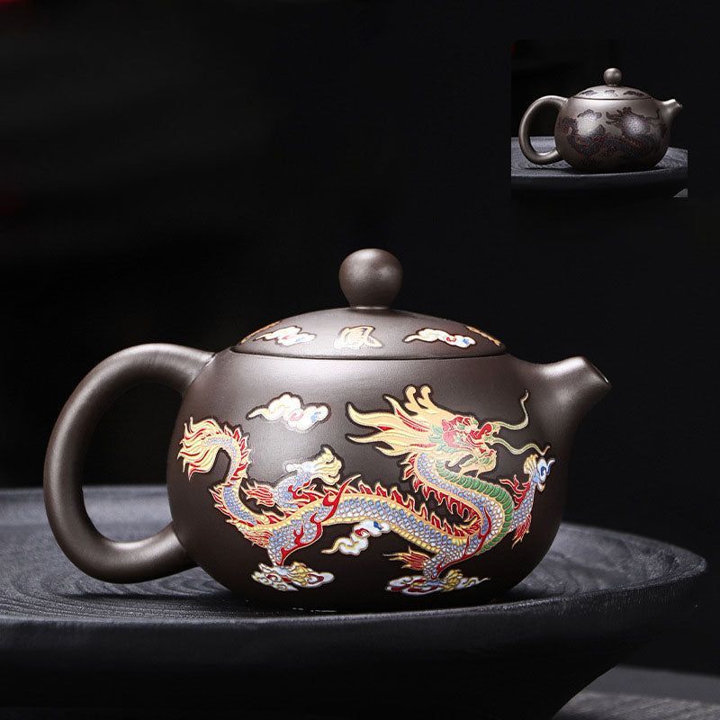 Color-Changing Dragon & Phoenix Purple Clay Teapot