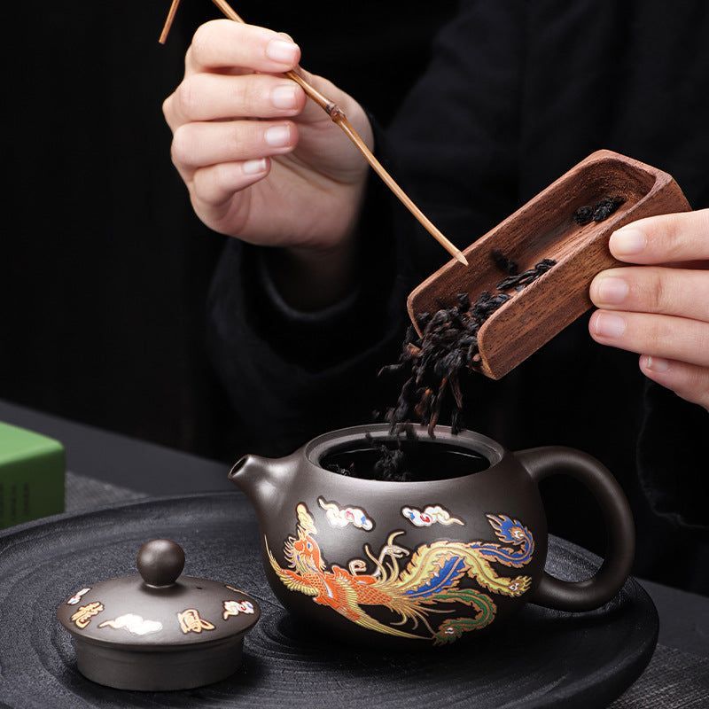 Color-Changing Dragon & Phoenix Purple Clay Teapot