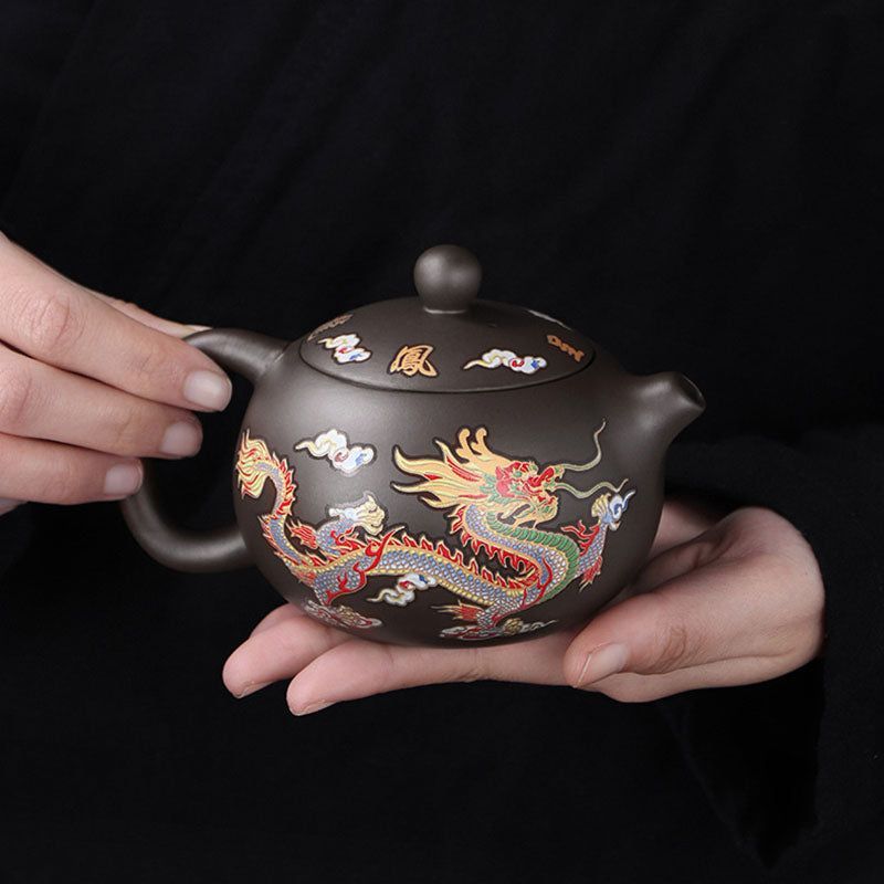 Color-Changing Dragon & Phoenix Purple Clay Teapot