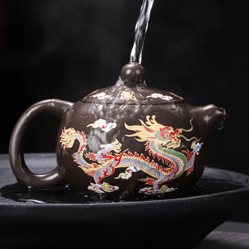 Color-Changing Dragon & Phoenix Purple Clay Teapot