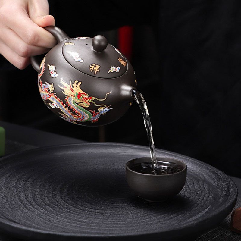 Color-Changing Dragon & Phoenix Purple Clay Teapot