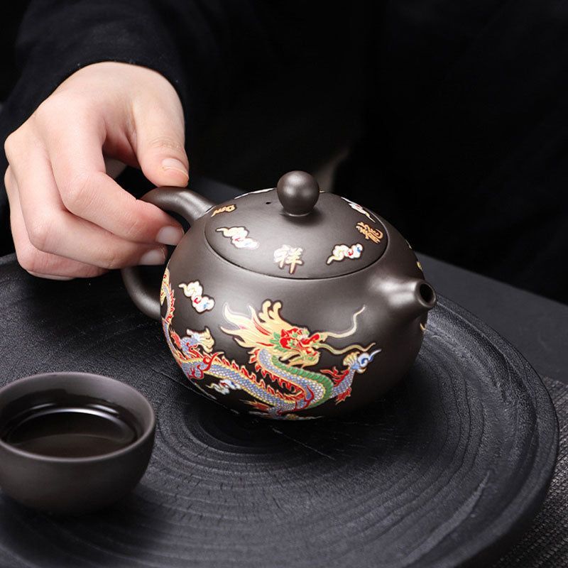 Color-Changing Dragon & Phoenix Purple Clay Teapot