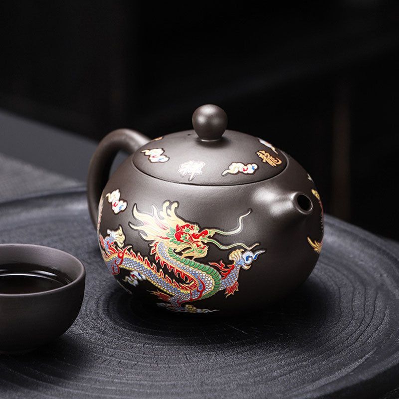 Color-Changing Dragon & Phoenix Purple Clay Teapot