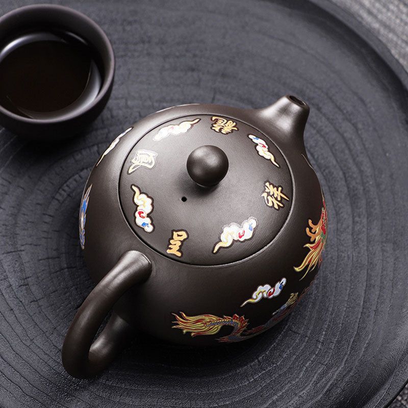 Color-Changing Dragon & Phoenix Purple Clay Teapot
