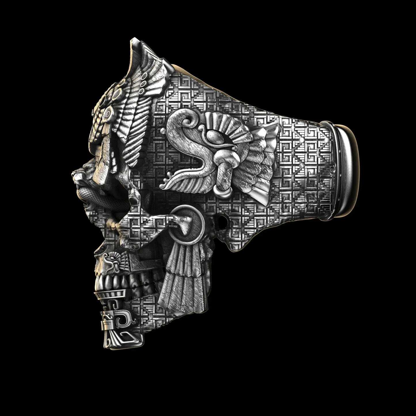 Aztec skull ring sterling silver
