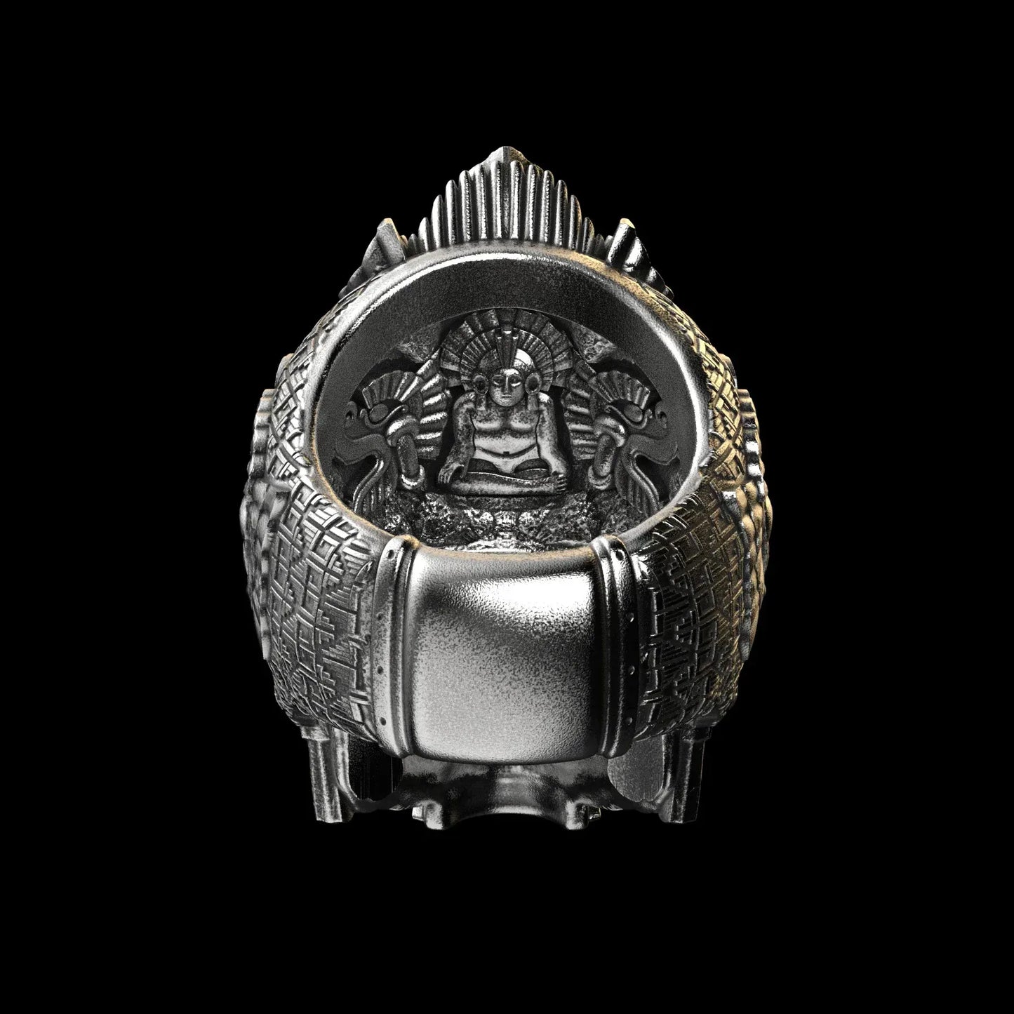 Aztec skull ring sterling silver