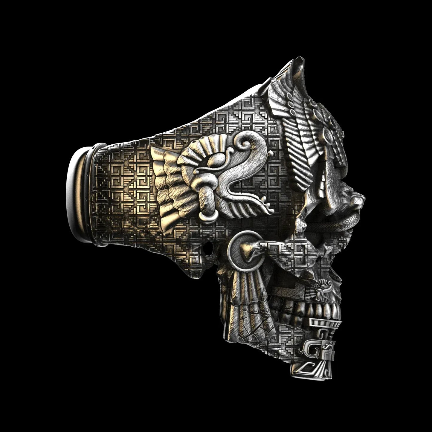Aztec skull ring sterling silver
