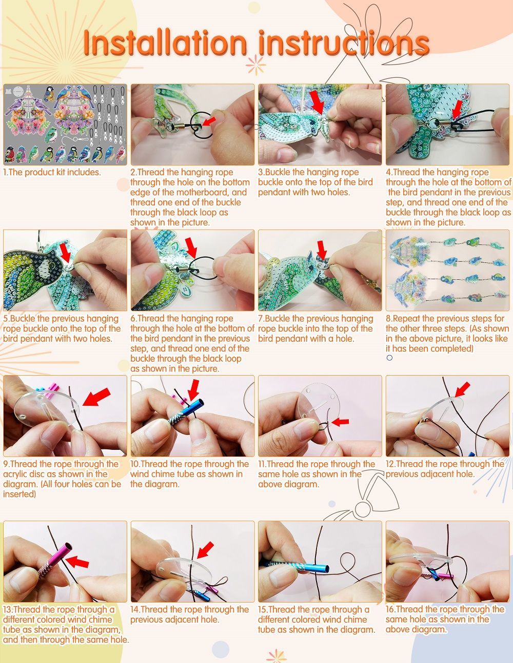 DIY Diamond Painting Double Sided 3D Wind Chime Pendant Hanging Kit