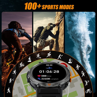Military Smart Watches for Men with LED Flashlight