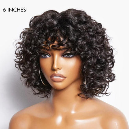 Light Weight  Water Wave Glueless Wig with Curly Bangs
