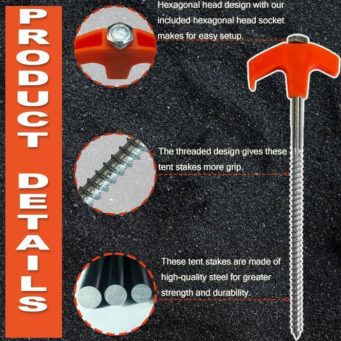 8 Inches Screw in Tent Stakes - Ground Anchors Screw in