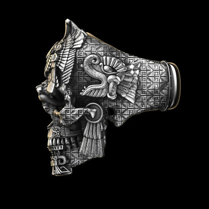 Aztec skull ring sterling silver