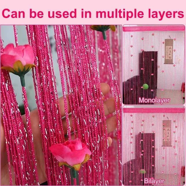 Rose Flower tassel Curtain(No-drill Velcro install)
