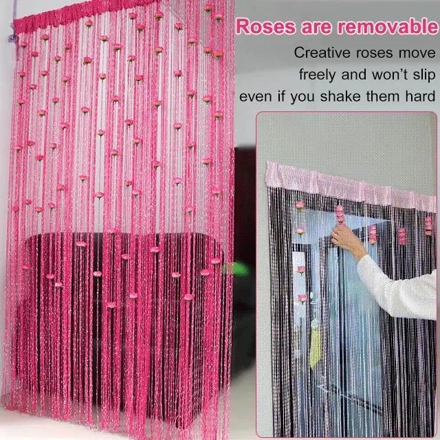Rose Flower tassel Curtain(No-drill Velcro install)
