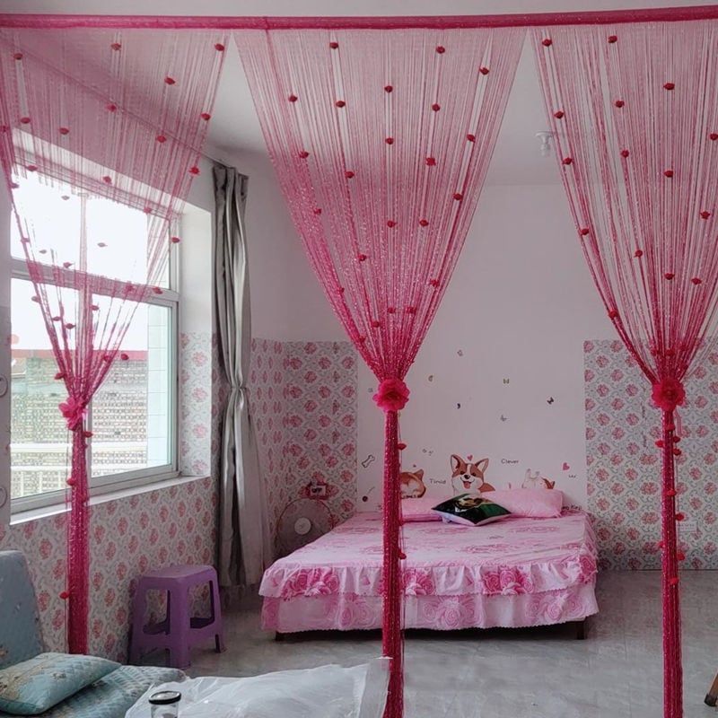 Rose Flower tassel Curtain(No-drill Velcro install)