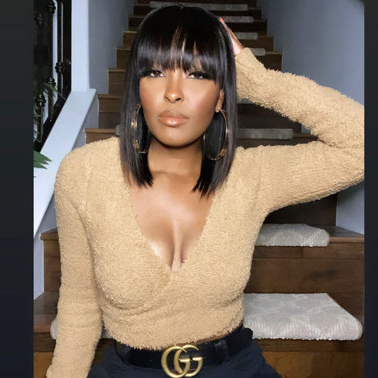 Short Black Bob Wigs With Hair Bangs